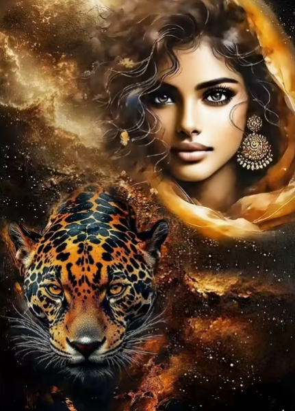 Diamond Painting Frau mit ihrem Leopard